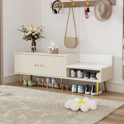TiramisuBest Modern Shoe Storage Bench with Hidden Storage and Upholstered Cushions for Bedside, Living Room and Entryway