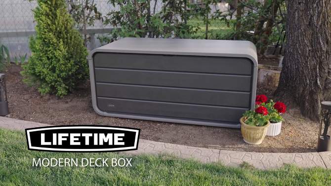 Lifetime 136 gal Modern Outdoor Storage Deck Box Storm Dust, 2 of 10, play video
