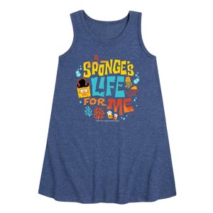 Girls' - Spongebob Squarepants - Spongebob: The Search For Squarepants Sponges Life For Me Graphic Sleeveless Aline Dress - 1 of 4