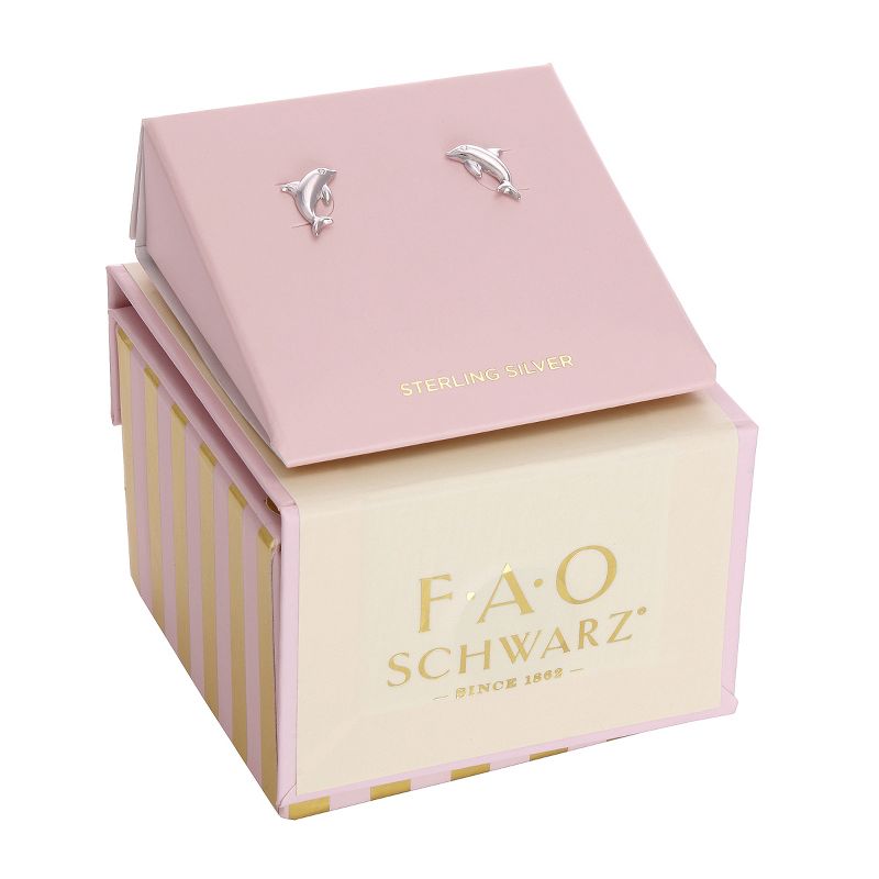 FAO Schwarz Sterling Silver Dolphin Stud Earrings with Crystal Stone Accent, 2 of 4