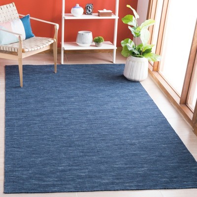 Handmade Navy Blue Wool and Cotton Flat Woven Rug, 4' x 6'