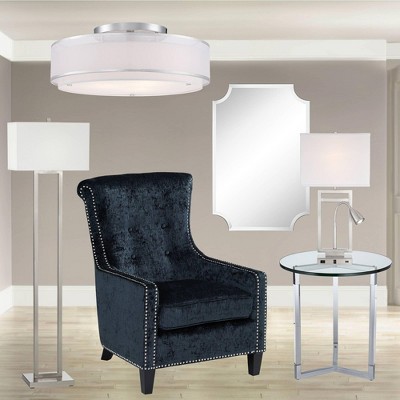 Elegant Chrome 22" Semi-Flushmount Ceiling Light with Double Drum Shade