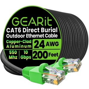 GEARit Cat6 CCA Outdoor Ethernet Cable for Direct Burial, Black - 25 Feet - 1 of 4