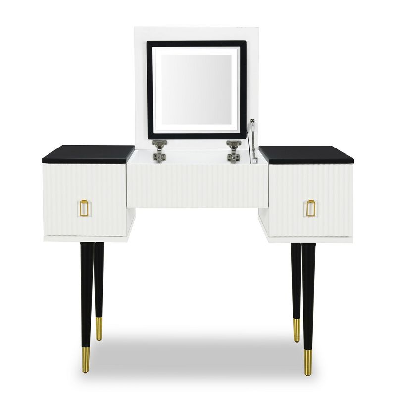 43.3" Modern Vanity Table Set with Flip-Up Mirror, LED Lights and Storage - ModernLuxe, 4 of 9