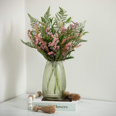 Green Ribbed Glass Vase for Table Centerpieces