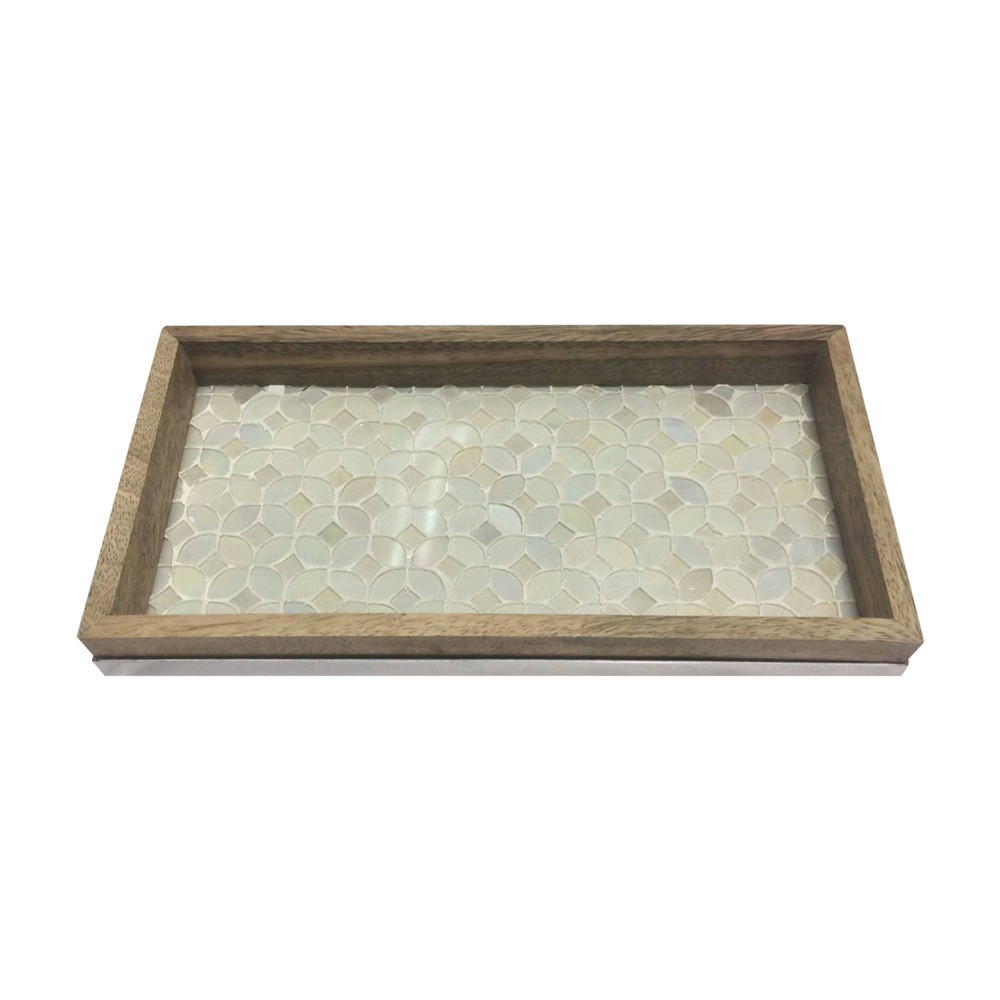 Photos - Other Bathroom Accessories Pearl Escent Mosaic and Wood Trillium Amenity Tray - Nu Steel