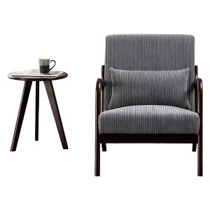 Gulches Mid-Century Antique Dark Gray Polyester Rubberwood Lounge Chair & Walnut Coffee Table Set of 1 - 1 of 4