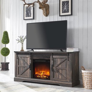 TV Stand with Fireplace for 65+ Inch TV, Farmhouse Entertainment Center with 18" Fireplace & Sliding Door, Wood TV Consoles for Living Room - 1 of 4