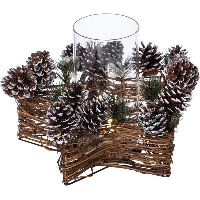 Transpac Wood 12 in. Brown Christmas Star Candle