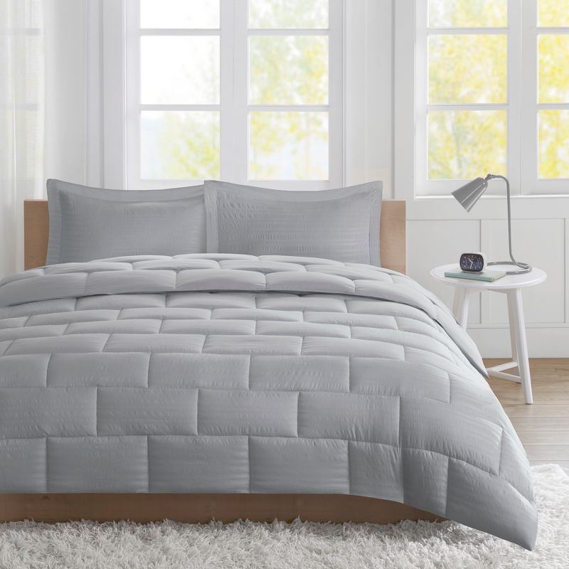 IntelligentDesign Ava Seersucker Down Alternative Comforter Set: Microfiber, Reversible, OEKO-TEX Certified, 3pc - Gray, 4 of 8