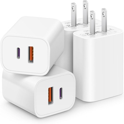 BRINJOY 4-Pack 20W Dual Port Wall Charger - USB C & A Fast Charging Block, White