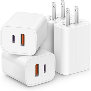 BRINJOY 4-Pack 20W Dual Port Wall Charger - USB C & A Fast Charging Block, White - 1 of 4