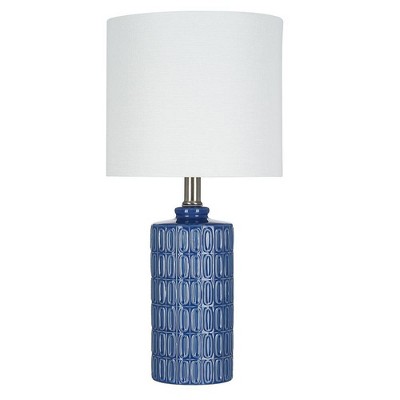 18" Textured Ceramic Table Lamp with Linen Shade (Includes LED Light Bulb) Blue - Cresswell Lighting