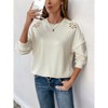 Women's Long Sleeve Hollow Out Floral T-shirt Fall Causal Round Neck Loose Solid Color Pullover Top Blouse White M - 3 of 4