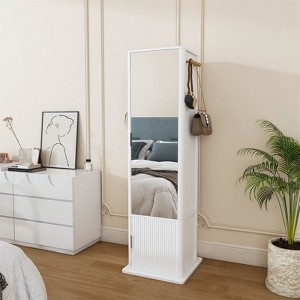 CIPACHO White 360 Rotating Makeup Jewelry Cabinet with Full Length Mirror Coat Rack 4 Open 2 Built in Shelves - 1 of 4