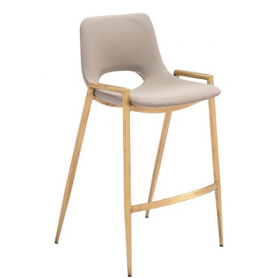 Faux-Leather Counter Stool 35.6" H Beige Gold Finish with Steel Legs by Zuo Modern (Set of 2)