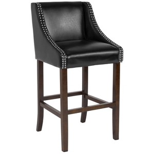 Emma and Oliver 30"H Transitional Upholstered Walnut Barstool with Accent Nails - 1 of 4