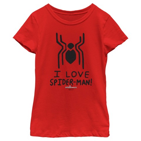 Marvel Girl's Marvel Spider-Man: No Way Home I Love Spider-Man! T-Shirt - Red - X Small