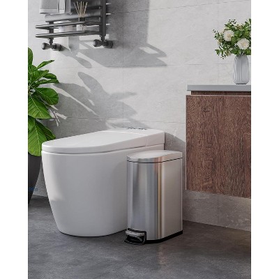 Acekool 2.6 Gallon Stainless Steel Bathroom Trash Can with Soft-Close Lid, Step-On Pedal, Inner Bucket & Rear Handle,Silver