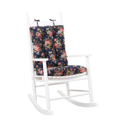 Ellis Bella Rose Stylish Medium Scale Printed Floral Pattern Ties to Secure Rocker Set 18"x24" Navy