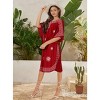 HAPPY BAY Women's House Daily Routine Evening Wear Mini Casual Caftan Short Sleeve Vacation Dressessuit Cover Ups for Women 2X-3X Red, Solid - 2 of 4