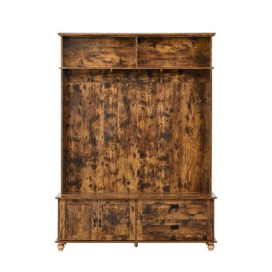 Modern Style Hall Tree with Storage Cabinet and 2 Large Drawers, Widen Mudroom Bench with 5 Coat Hanging Hooks for Entrance,Hallway - 1 of 4