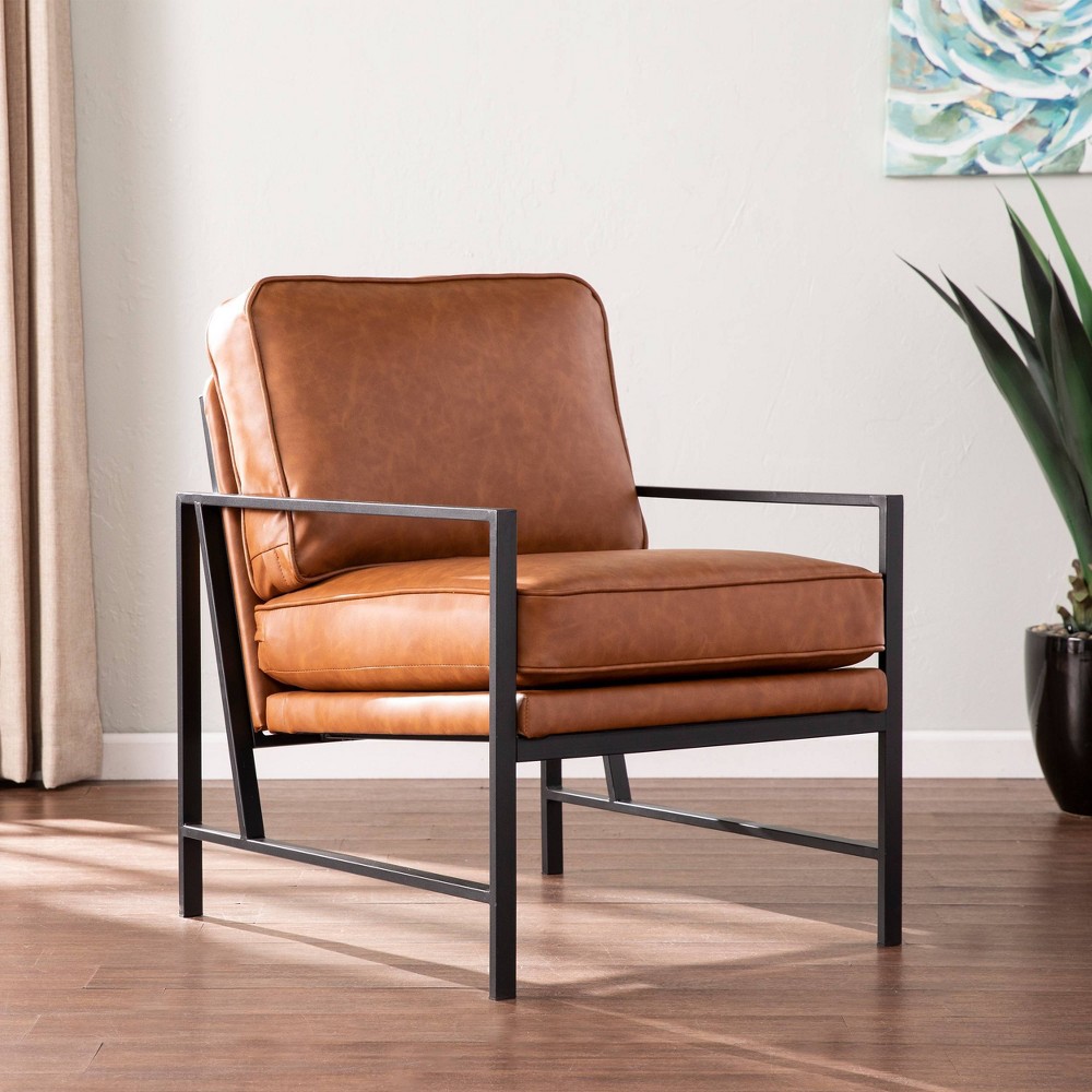 Winche Faux Leather Upholstered Accent Chair Black Brown Aiden Winche Faux Leather Upholstered Accent Chair Black Brown Aiden