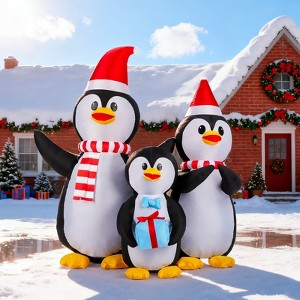 Angel Sar 6FT Inflatable Penguin Family Christmas Decoration, LED Lighted Blow Up Yard Decor for Holiday Party, Outdoor Indoor Penguin Scene - 1 of 4