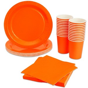 Serves 24 Party Supplies, 72PCS Plates Napkins Cups, Favors Decorations Disposable Paper Tableware Dinnerware Kit Set - 1 of 4