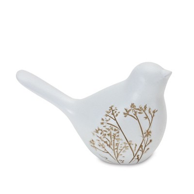 Set of 4 White Floral Etched Resin Bird Figurines