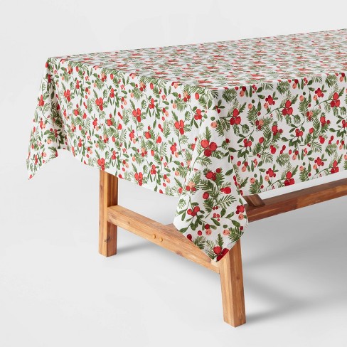 Rectangle Printed Tablecloth Winter Christmas Holly Berries Table Cloth Stain Resistant Table Cover for Kitchen Tabletop,60 x 60