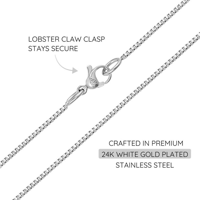 KISPER 24k White Gold Box Chain Necklace – Thin, Dainty, White Gold Plated Stainless Steel Jewelry for Women & Men with Lobster Clasp, 3 of 8