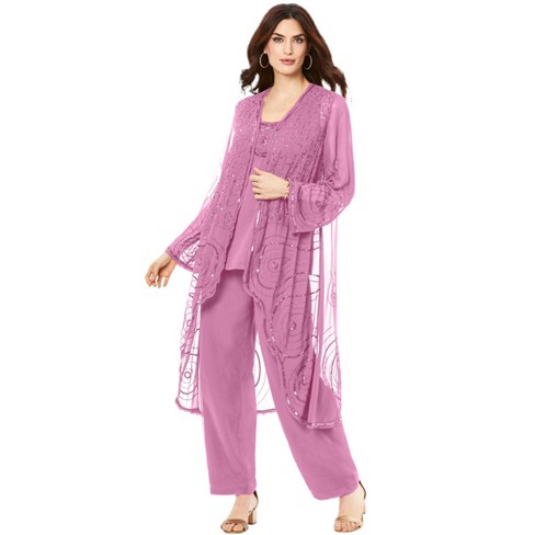 Roaman's Women's Plus Size Three-piece Beaded Pant Suit - 38 W, Pink :  Target