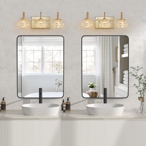 17" Modern Crystal Bathroom Vanity Light, 3-Light Golden Wall Sconce Elegant Wall Mount Lighting for Bathroom,Powder Room,Vanity Mirror (No Bulbs) - 1 of 4