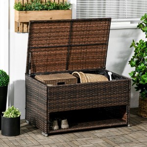 Okak 40 Gallon All-Weather Deck Box with Liner, PE Rattan Patio Storage Box with Shoe Storage for Outdoor Furniture Cushions, Pool Toys - 1 of 4