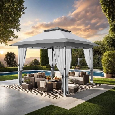 10x10 FT Pop Up Canopy Tent, Outdoor Gazebo with Mosquito Netting and Wheeled Carry Bag