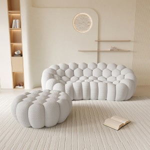 WJSHome 3 Seater Bubble Sofa with Ottoman, Curved Couch, Comfy Upholstered Sofa, Mesh Fabric 3D Honeycomb Shape Modern Couch - 1 of 4