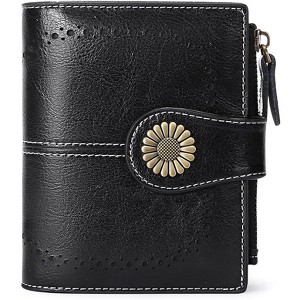 Hachikiko Small Bifold Wallet - Vegan Leather RFID Blocking Card Holder with Zipper Coin Pocket, Compact & Roomy,Black - 1 of 4