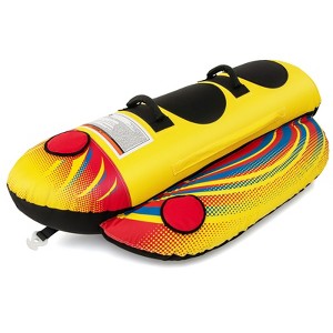 Gymax 2-Person Hot Dog Float Tube Inflatable Towable Boat Tube w/ Quick Connector & Good Drainage Tow Point System Padded Grips Floating Banana Boat - 1 of 4