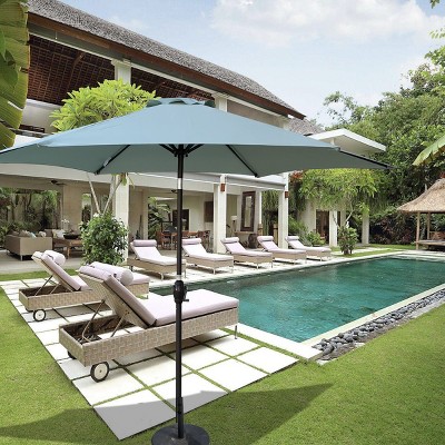 Outdoor Patio Umbrella, 6 Steel Ribs 9 FT Umbrella with Pure Color, UV Resistant Polyester Fabric Lawn Umbrella with Steel Frame-Coolbibila