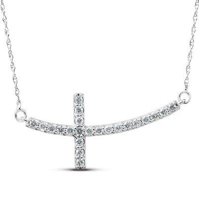 Pompeii3 1/3 Ct Diamond Sideways Cross Pendant 14k White Gold & 18" Chain 1 1/4" Wide
