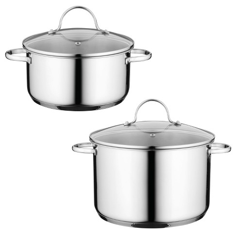 BergHOFF 12pc 18/10 Stainless Steel Cookware Set with Glass Lid, Belly Shape