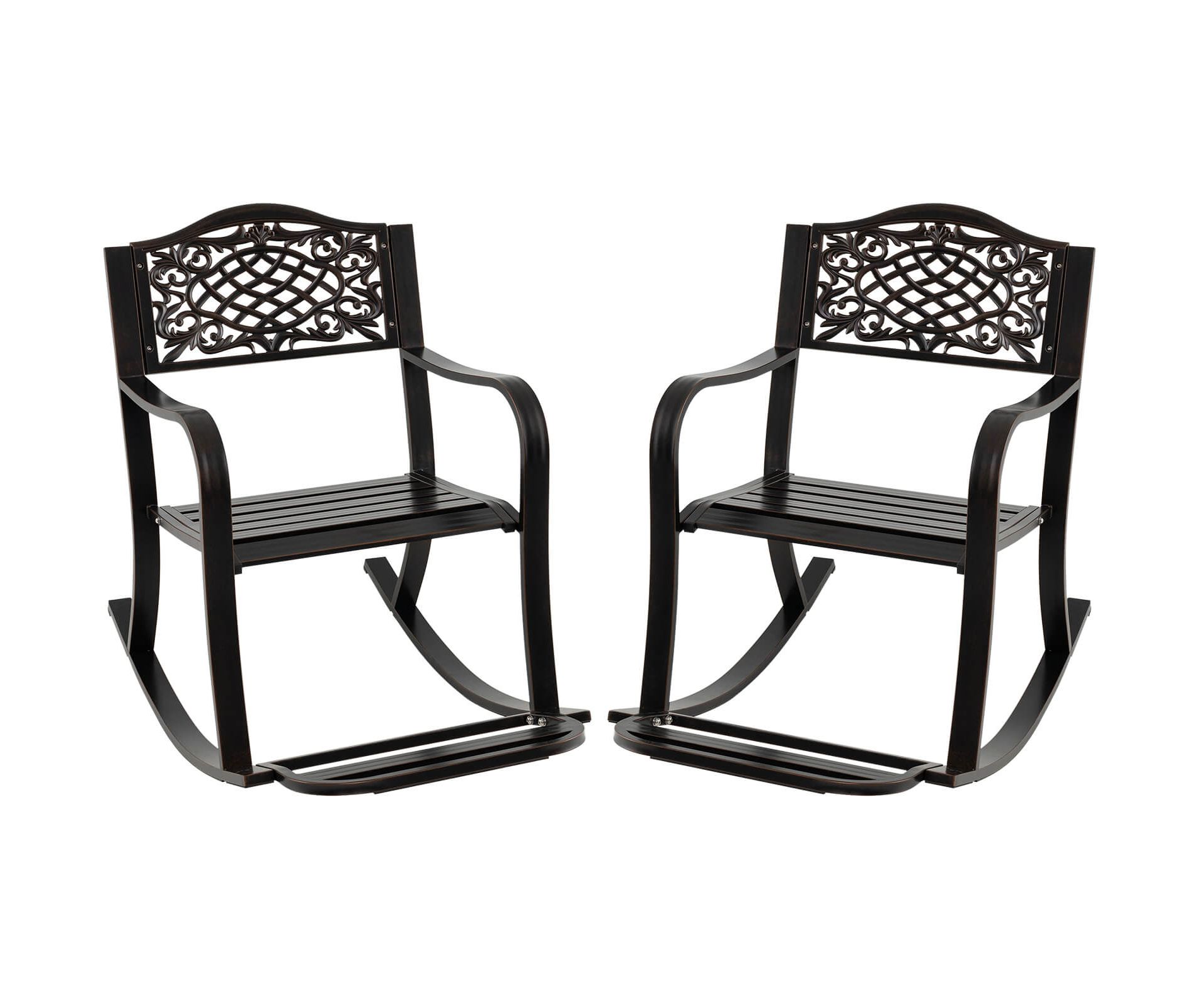 Costway 2 PCS Patio Rocking Chair Outdoor Cast Aluminum Rocker with Footrest & Backrest