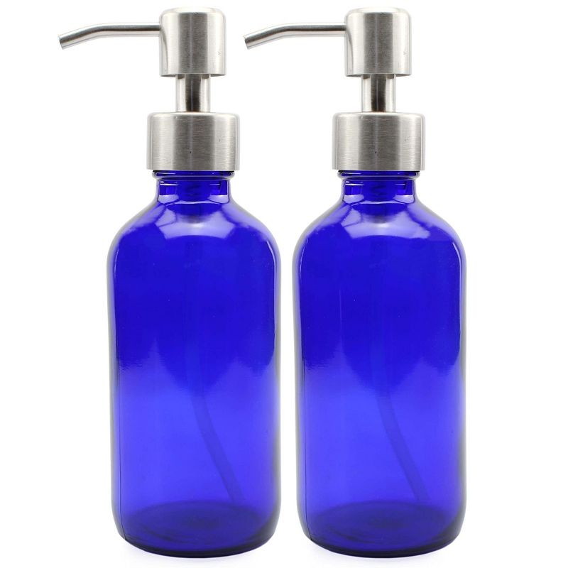 Cornucopia Brands 8oz Cobalt Blue Glass Bottles w/Stainless Steel Pumps, 2pk; Soap / Lotion Dispensers, 1 of 8
