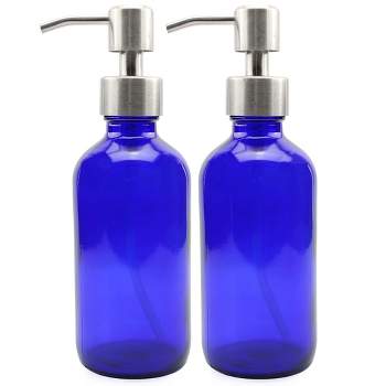 Cornucopia Brands 8oz Cobalt Blue Glass Bottles w/Stainless Steel Pumps, 2pk; Soap / Lotion Dispensers