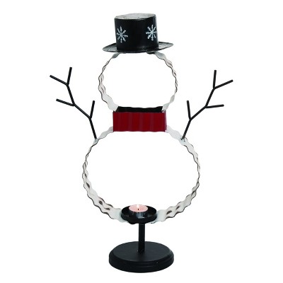 Transpac Metal 20 in. Silver Christmas Corrugated Snowman Candle Holder