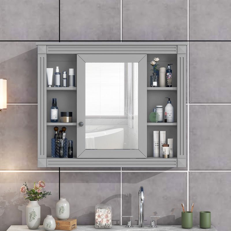 35" Wall Mount Bathroom Storage Cabinet with 6 Open Shelves, Modern Bathroom Wall Cabinet with Mirror - ModernLuxe, 1 of 7