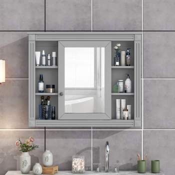 35" Wall Mount Bathroom Storage Cabinet with 6 Open Shelves, Modern Bathroom Wall Cabinet with Mirror - ModernLuxe