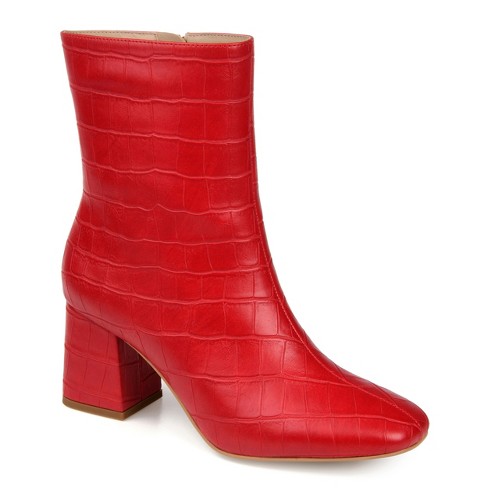 Journee Collection Womens Trevi Inside Zip Block Heel Booties Red