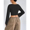 Women's Square Neck Long Sleeve Top Ribbed Knit Tee Short Crop Fit Casual Blouse - 2 of 4